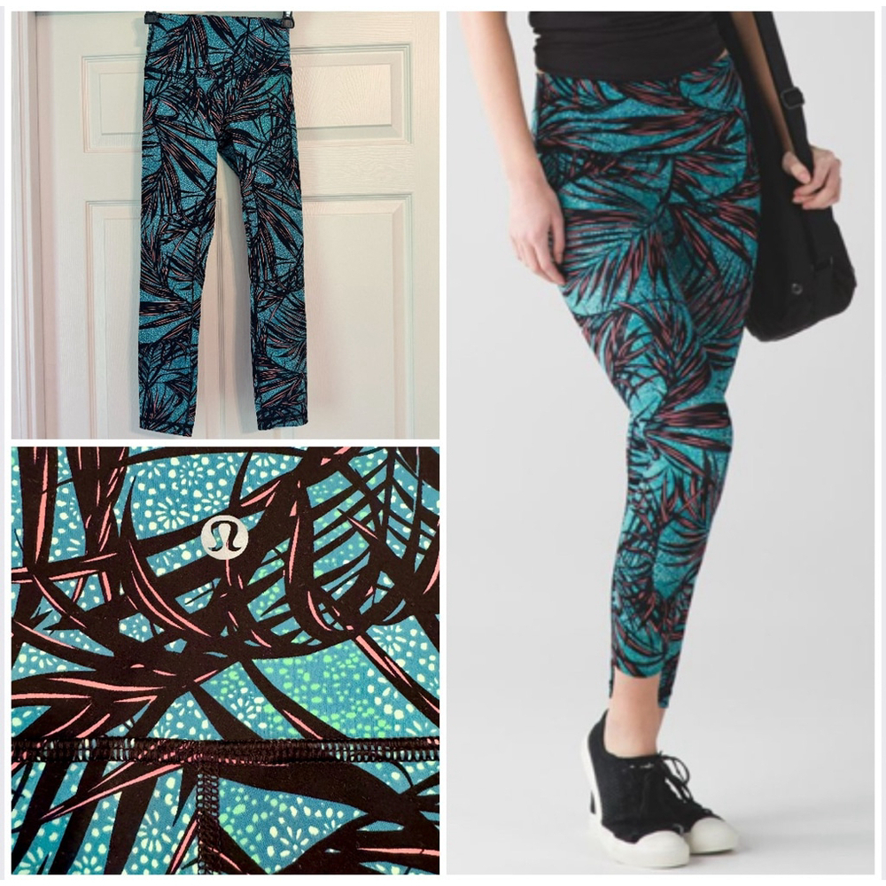 Women's Lululemon High Times 7/8 Leggings Size 4 Blue Palm Lace Tofino
